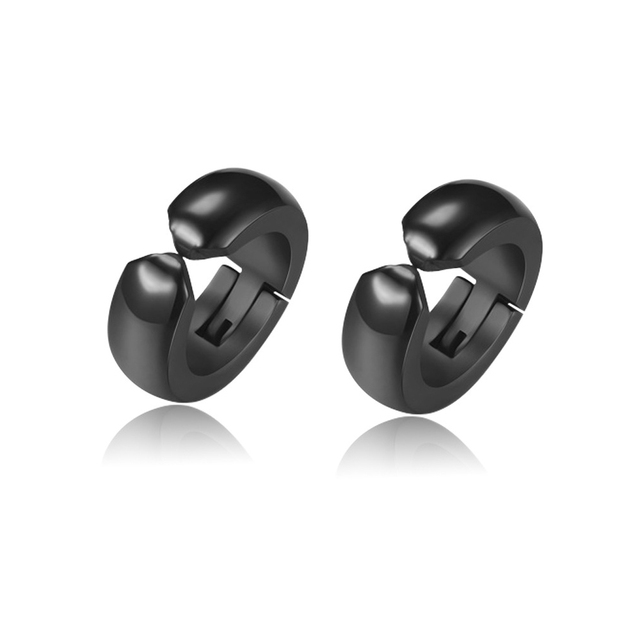 Punk Titanium Steel Ear Clip Ear Stud Earrings For Men Women Black Pierced/No Pierced Fake Ear Circle New Pop Jewelry