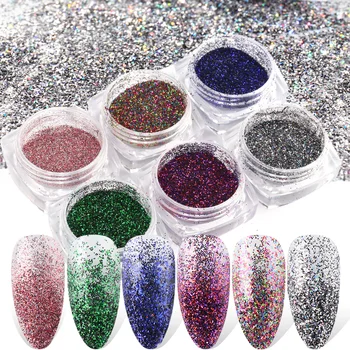 

6pcs Mix Nail Glitter Holographic Nail Art Sequins Silver Blue Sandy Powder Set Sparkles Flakes 3D Decorations Pigment TR1539-26