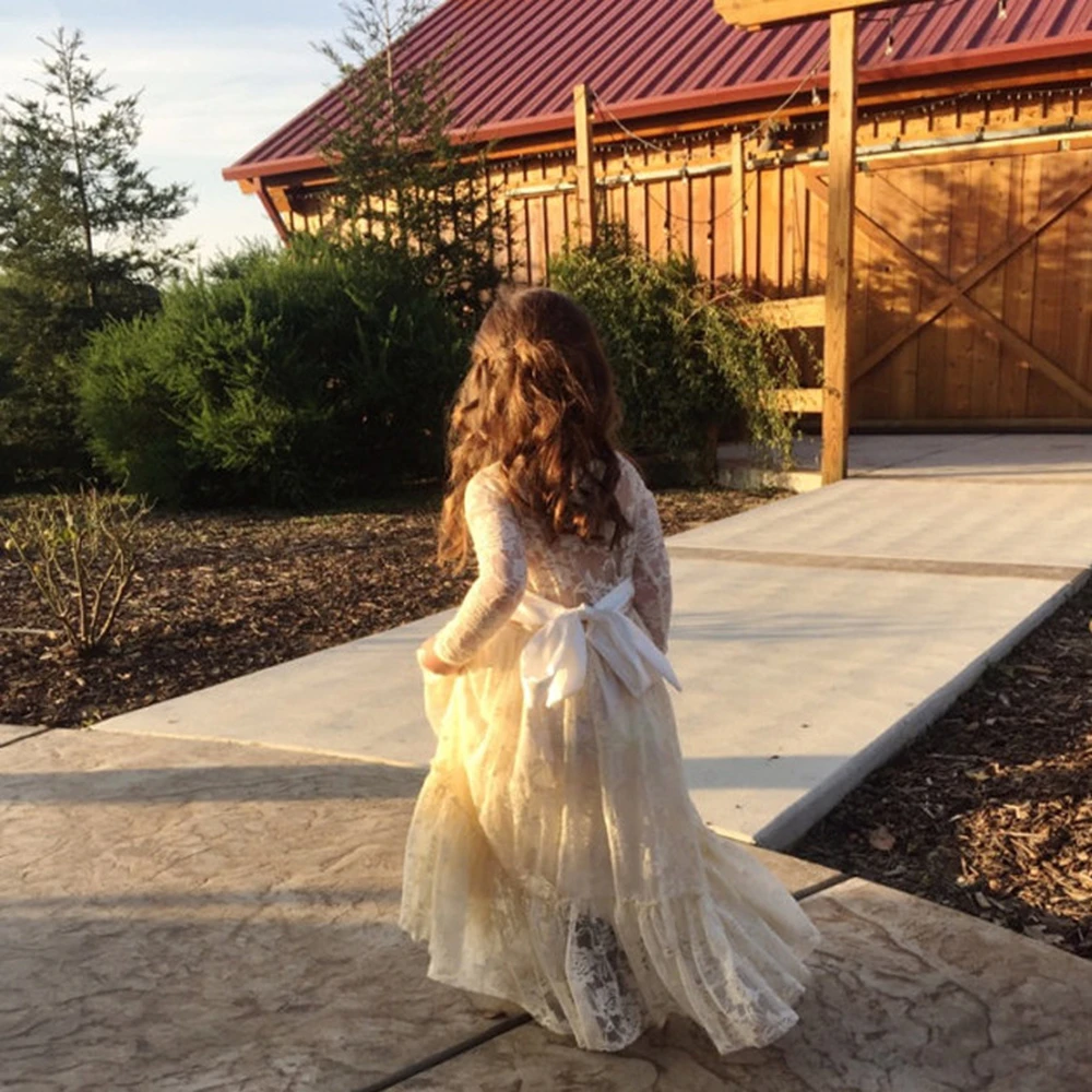 Boho/кружевные платья с цветочным узором для девочек; богемное платье для свадебной вечеринки; детское платье для причастия; пышные платья для маленьких девочек на день рождения