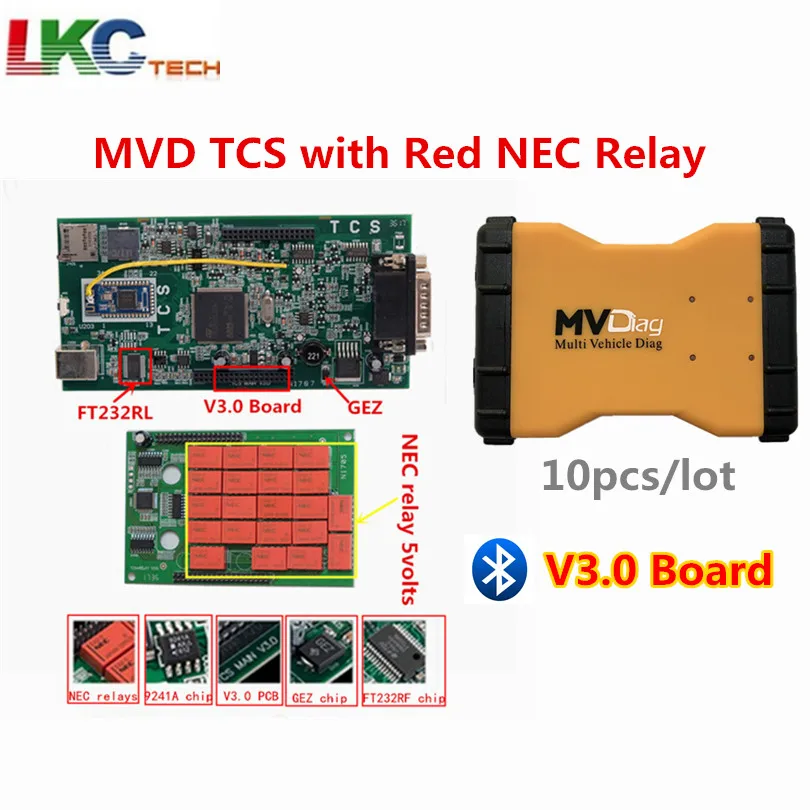 10 шт./лот mvd TCS,00 OBD2 сканер OBDIICAT-CDP с bluetooth obd2 диагностический инструмент 2 зеленая доска V3.0 NEC 9241A чип