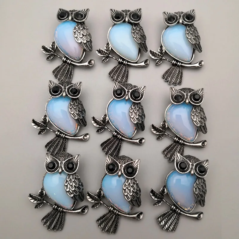 opal Модные подвески и ожерелья в виде совы из натурального камня для изготовления ювелирных изделий, очаровательные детали, 12 шт./лот - Окраска металла: opal