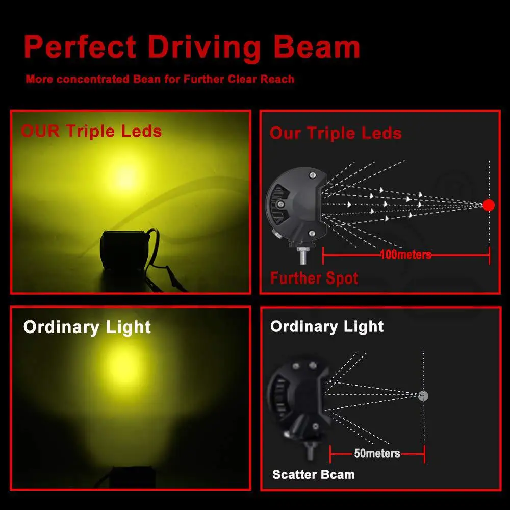 Автомобильный светодиодный желтый рабочий светильник 72 Вт 5 дюймов противотуманный светильник для вождения внедорожный водонепроницаемый IP67 для Jeep ATV SUV Мотоцикл Грузовик 12 В/24 В