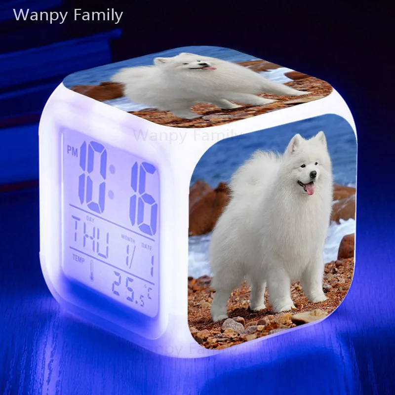 Милые часы с будильником для маленькой собаки, 7 цветов, светящийся светодиодный цифровой будильник, детская комната, многофункциональные часы с большим экраном, сенсорные будильники Sensin - Цвет: Серый