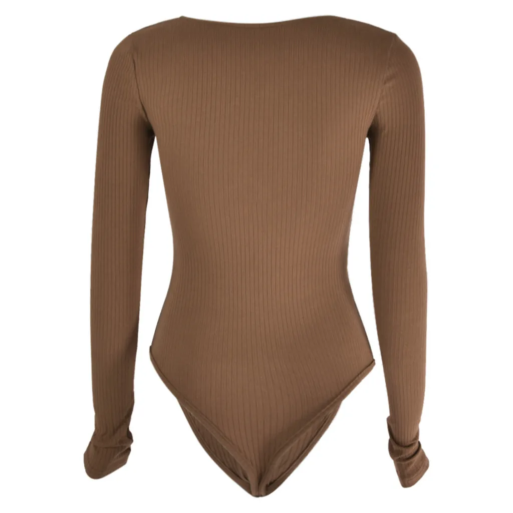 Fashion Womens Solid Low Chest Long Sleeve V-neck Sexy Tight Jumpsuit Romper
