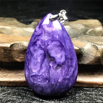 

Genuine Natural Purple Charoite Necklace Pendant For Woman Lady Crystal 44x28x8mm Water Drop Beads Silver Fashion Jewelry AAAAA