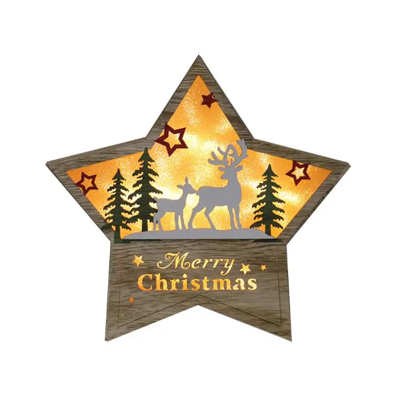 Small Deer Lighting Christmas Wooden Ornament LED Stars Shape Santa Claus Deer Decor Lamp Xmas Gift - Цвет: Small Deer