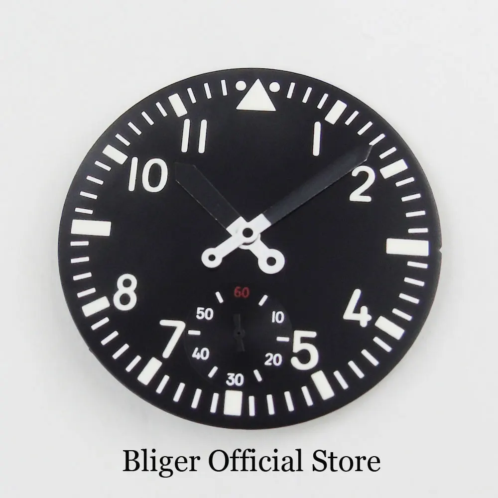 

Sterile 38.9mm Black Watch Dial White Numerals Marks +Watch Hand Fit For ETA 6498 Hand Winding Movement