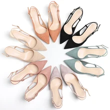 Scarpe Donna Primavera 2020 6 Centimetri Sottili Tacchi Alti Sandali Femminili Scarpe a Punta Flock Solid Scarpe Ufficio Della Signora Delle Donne sandali Eleganti(China)