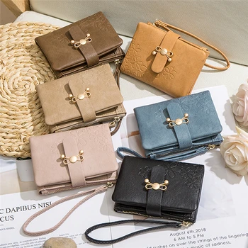 

New Fashion Woman Short Purses Pu Six Leaf Clover Printed Female Wallet Fresh Card Holder Coin Money Bag Soft Women Wallet