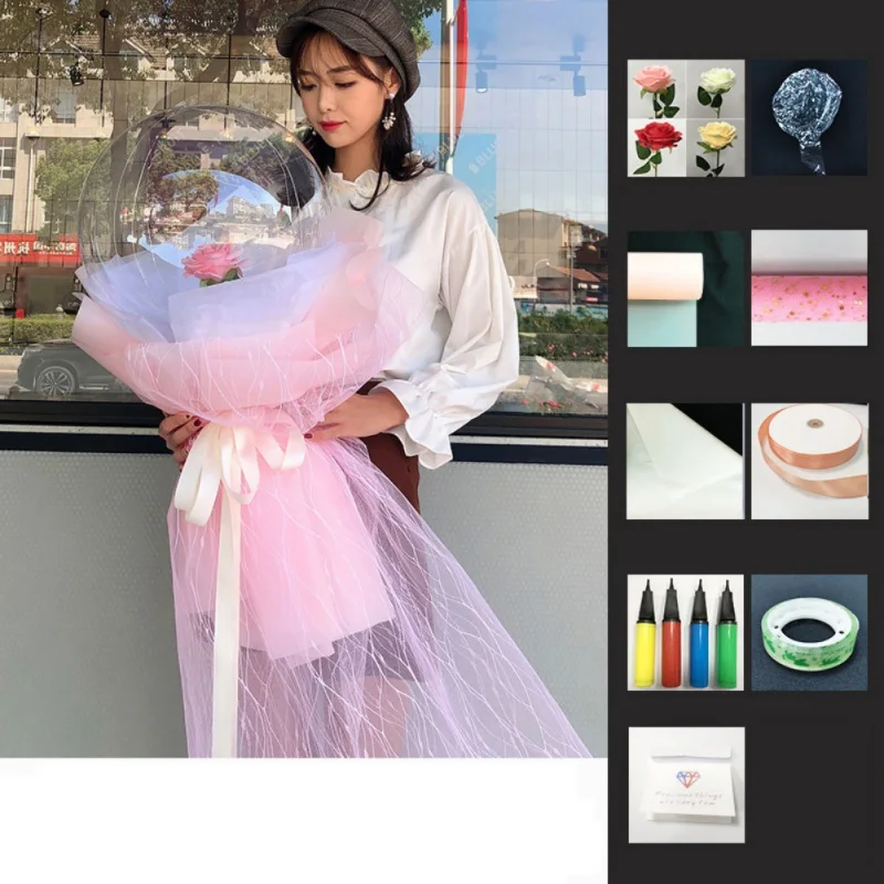 Transparent Bobo Ball LED Luminous Balloon Rose Bouquet Rose Valentine's Day Gift Balloon For Birthday Party Wedding Decoration - Цвет: B