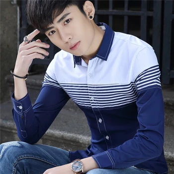 

2019 UYUK Autumn Winter New Long-sleeved Trend Patchwork Color Contrast Young Casual Men Shirt Camisa Masculina Homme