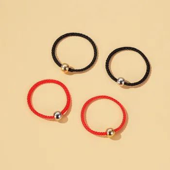 Meetvii Handmade Red&Black String Weave Rope Rings Lucky Gold Silver Color Beads Rings For Women Men Couple Jewelry Gifts