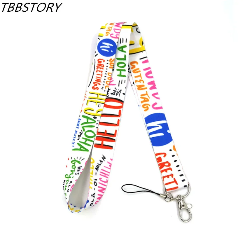 

12Pcs Hello Different Language Versions Mobile Strap Neck Lanyard for Keys ID Card Badge Holder Phone Keychain Hang Rope Webbing