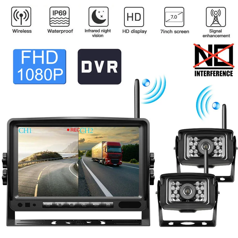 YuanTing FHD 1080P цифровая беспроводная 2 резервная IP68K камера для RVs/прицепов/грузовиков " монитор с DVR система мониторинга шоссе