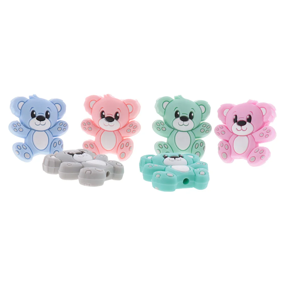 

50pcs Bear Silicone Animal Beads Baby Teething Toy Of Food Grade Silicone Baby Beads Chew Necklace Beads For Babies Free Bpa