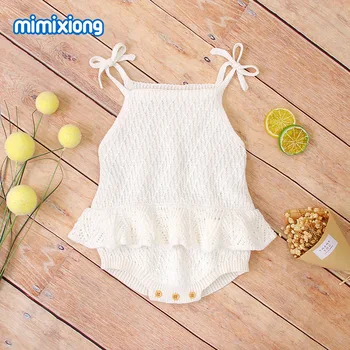 

2020 Infant Newborn Baby Girls Solid Ruffled Knitted Sweaters Romper Strap Jumpsuits Warm Spring Autumn Outfits 0-18M