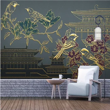 

Milofei manufacturers custom embossed lines architectural flower living room bedroom background wallpaper mural