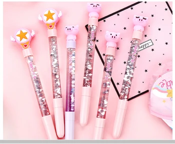 

100pcs/Lot Cute Pig Star Quicksand Oil Gel Pen 0.38mm Wholesale Black Neutral Pen Stationery Stationery GP002