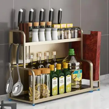 

304 Stainless Steel Kitchen Shelf, Seasoning Box, Storage Table, Golden Condiment Shelf, Knife Holder