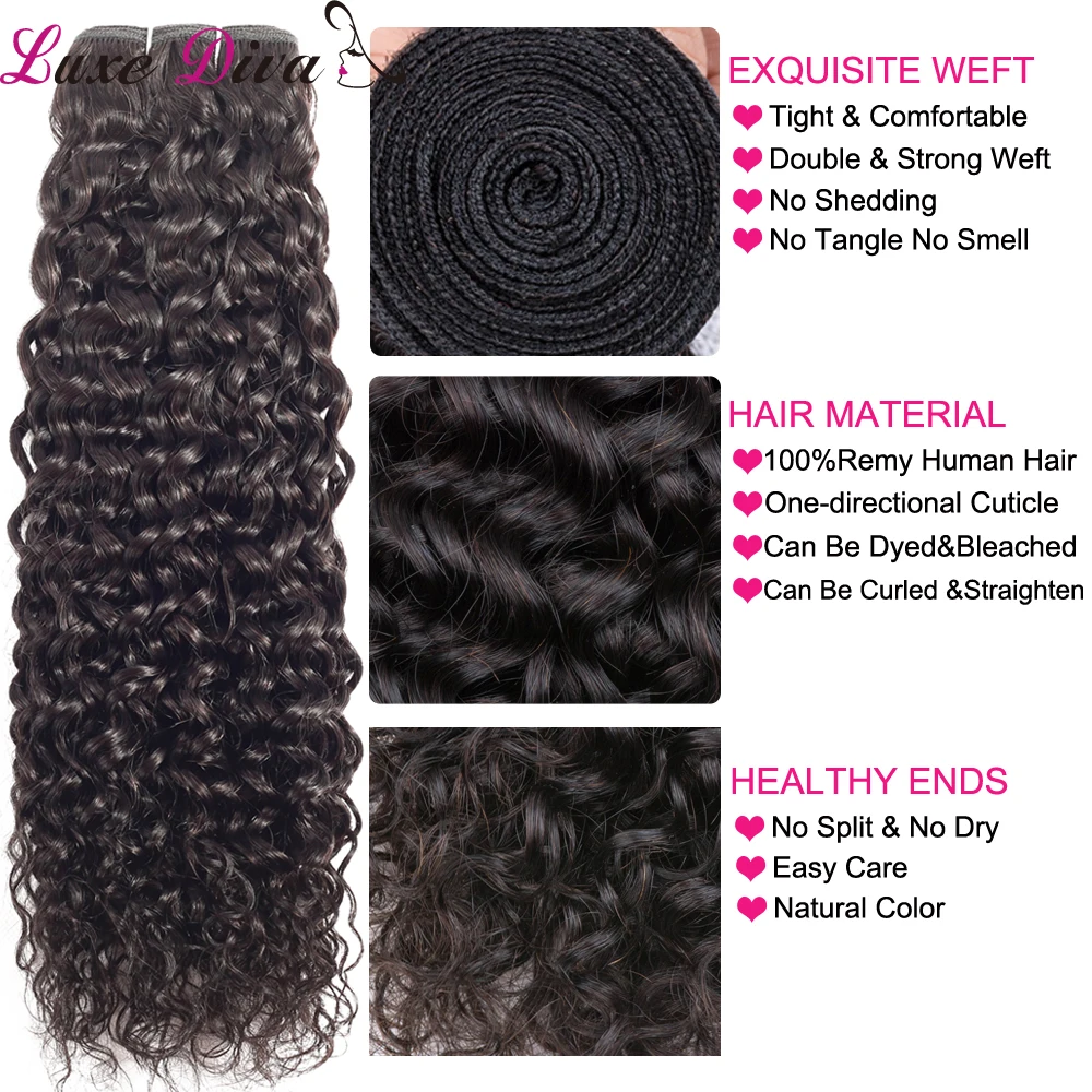 luxediva remy human hair water WAVE bundles with closure hair weaves human hair ex