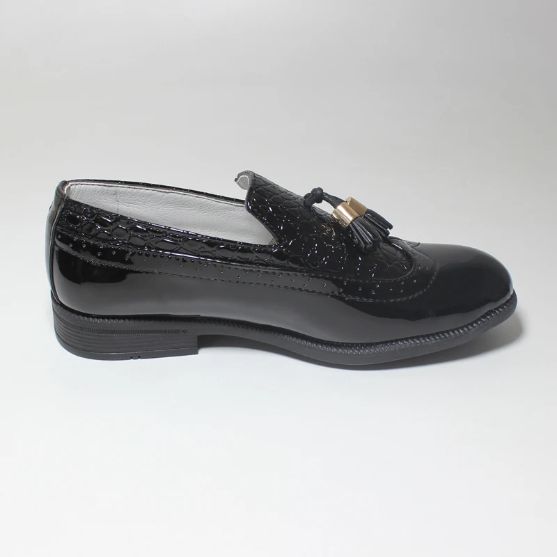 Kids Shoes Leather Shoes Boys Formal Party Wedding Black Patent Leather Slip on Round Toes Tassel Oxfords