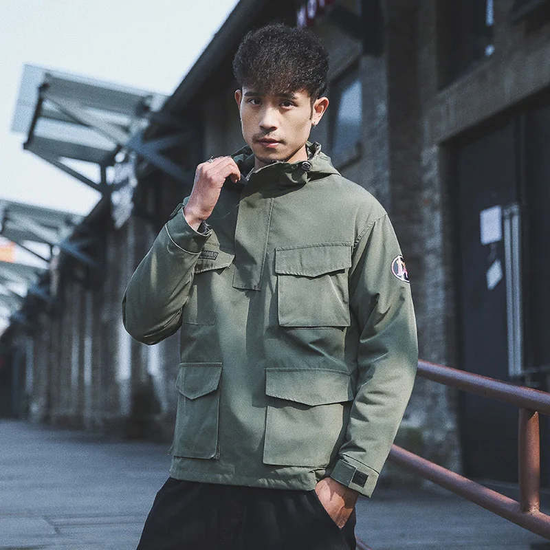 

2019 Autumn New Enlai Japanese-style Large Size Origional Popular Brand Multi-pockets Men's Hooded Jacket J955-p105