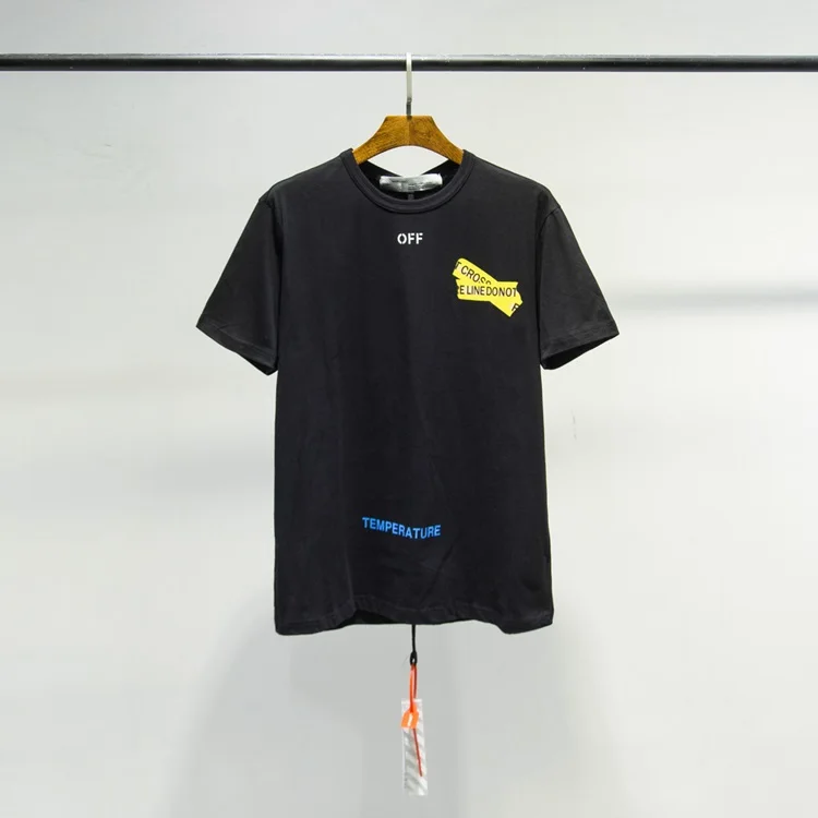 OFF-WHITE новая уличная хип-хоп Повседневная Свободная футболка с коротким рукавом и круглым вырезом - Цвет: Черный