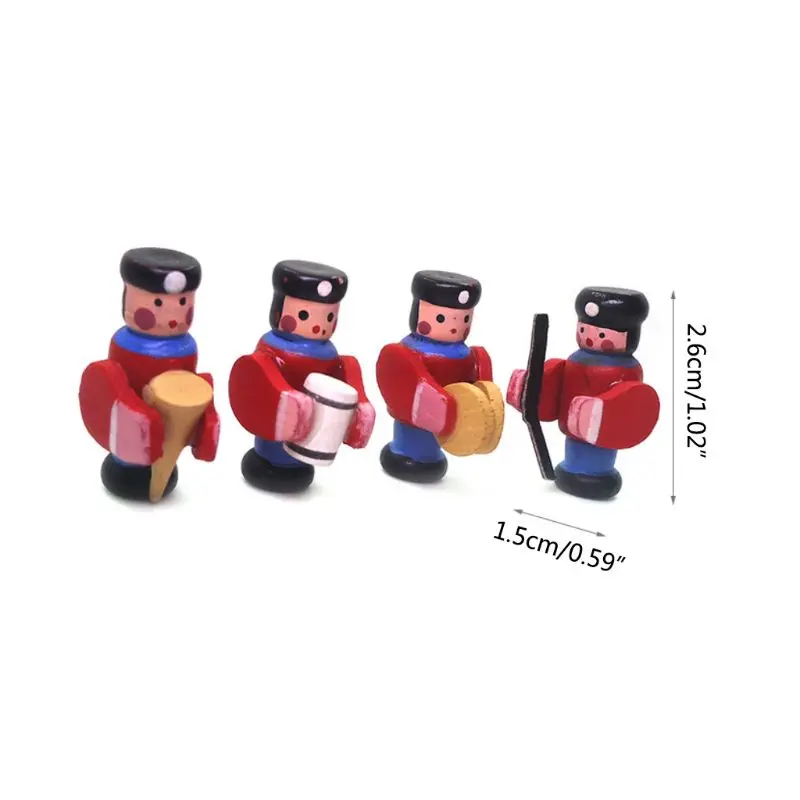 

4pcs/set 1:12 Dollhouse Accessories Miniatures Wooden Doll Army Band People Decor DIY Handmade Doll House Model E65D