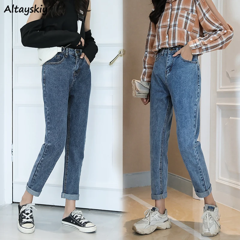 Женские джинсы, прямые, свободные, 2XL, джинсовые, синие, с высокой талией, подходят ко всему, повседневные, бойфренд, длина по щиколотку, с высокой талией, женские брюки, модные