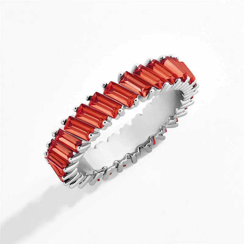 Разноцветные обручальные кольца с кристаллами для женщин, ювелирные изделия, брендовые Роскошные красочные наклонные циркониевые кольца для девушки, подарок на день рождения - Цвет основного камня: Silver Red