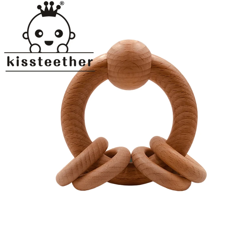 

Kissteether Beech Wood Teethers Baby Rattle Nursing Teethers Hand Montessori Toy Eco-friendly Play Gym BPA Free Baby Teether