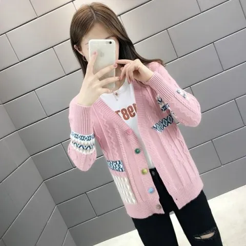 99722 этаж, 3-й район, 9th средняя школа) Фото 258 стиль Вязаный Кардиган платье и свитер куртка 42