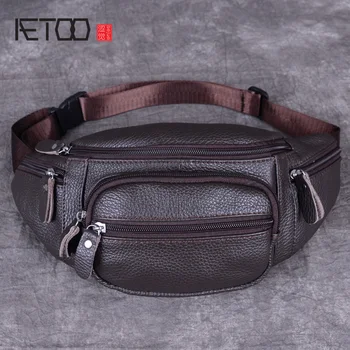 

AETOO Waist bag, male head layer leather multi-functional simple stiletto chest bag, multi-layer trend men's bag