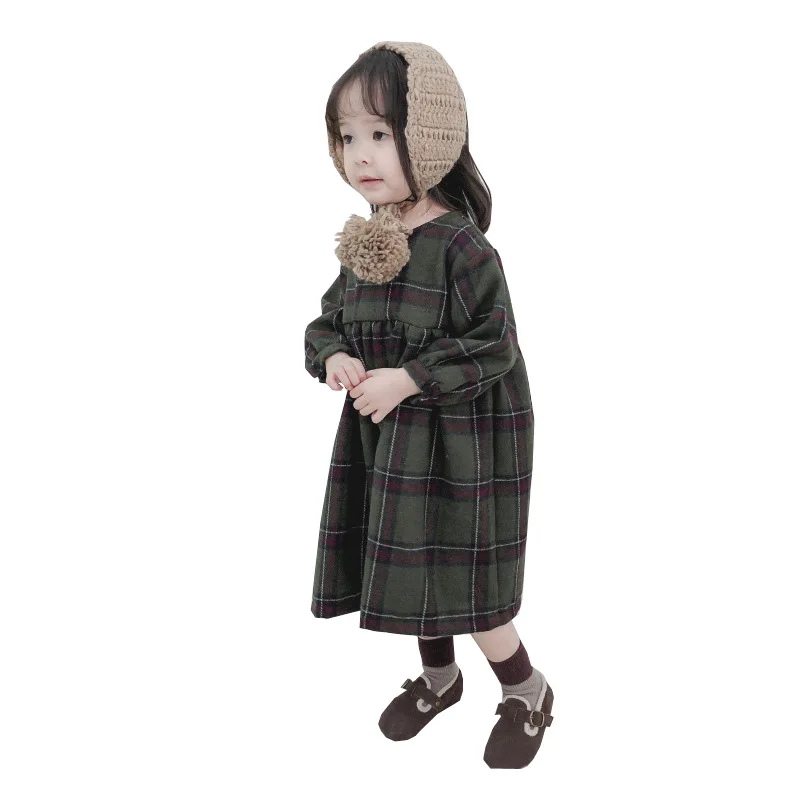 Платье для маленьких девочек коллекция года, модная Детская осенняя одежда в клетку платья принцессы с длинными рукавами для девочек от 80 до 130 лет, зеленая клетчатая одежда для малышей