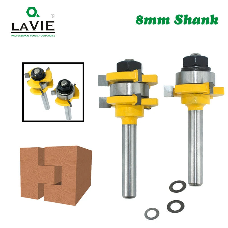 LAVIE 2pcs 8mm Shank Joint Assemble Router Bits Tongue & Groove T-Slot Milling Cutter for Wood Woodwork Cutting Tools MC02121