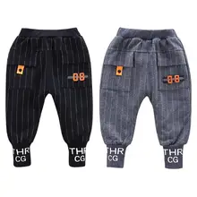 Штаны на подгузник с карманами и принтом; Простые штаны-шаровары в полоску с надписью для маленьких мальчиков; сезон осень