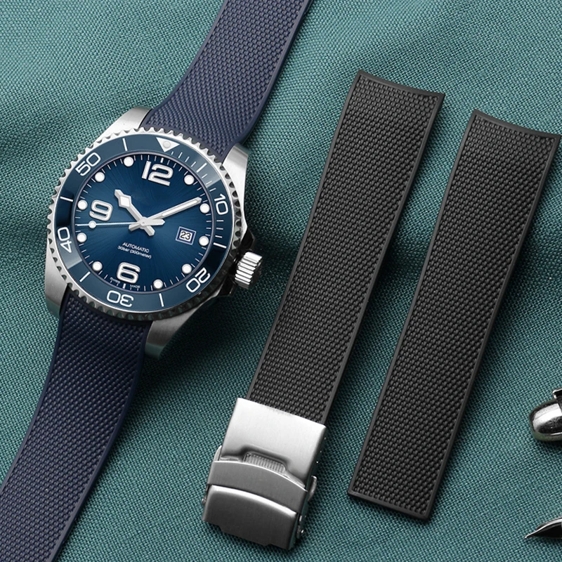 Pulseira de Borracha para Longines Master Pulseira de Relógio Impermeável Preto Verde Azul Silicone Conquest Hydroconquest l3 781 782 21 mm - Image 6