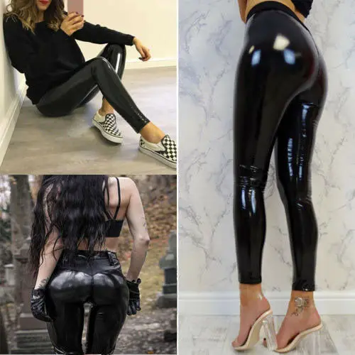Сексуальный Damen Glanz ПВХ термо-обтягивающие Leder Optik Hosen Disco виниловые джинсовые леггинсы