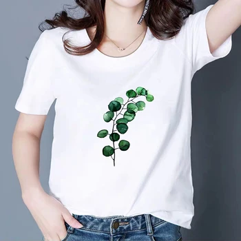 

New T shirt Female Pretty Vestidos Casual Tee shirt Green Leaves Cactuses Tshirt Harajuku Fashion T-shirt Aesthetic Tshirt