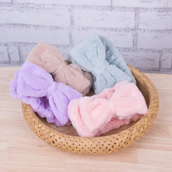 

Coral Velvet Quick-drying Absorbent Hairband Lady Bow Tie Microfiber Beauty Makeup Hairband Women Girls Turban Fashion Hair