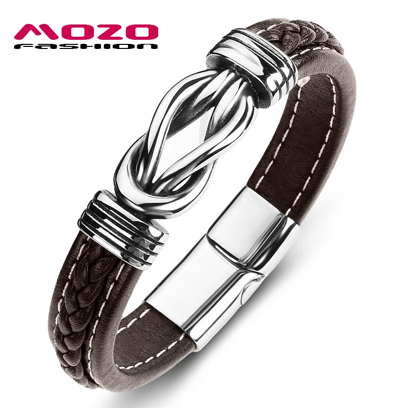 SY074-Z Mozo Fashion Классический Для мужчин, кожаный браслет Нержавеющая сталь Браслет Женская Крест панк ювелирные изделия браслет в подарок черный 074 - Окраска металла: SY074-Z