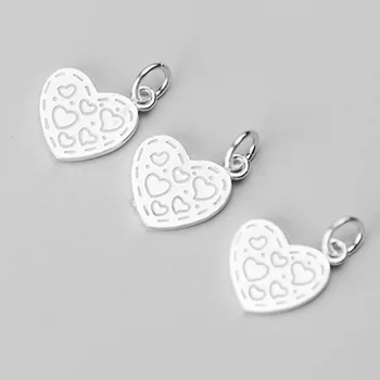 

925 Sterling Silver Manual Heart Tag Charms Craftwork Full Hearts Printed Silver Dangle Pendants Widgets DIY Fine Jewelry Making