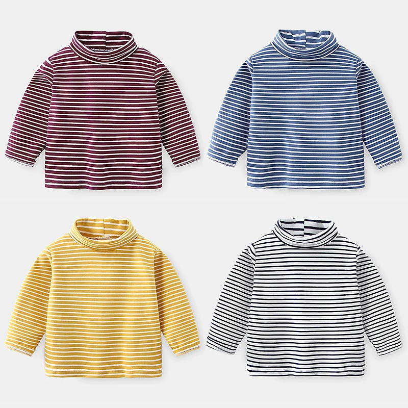 

2020 Spring Autumn Winter 2-10 Years Children's Cotton High Neck Long Sleeve Basic Turtleneck Striped T-Shirt For Kids Baby Boy