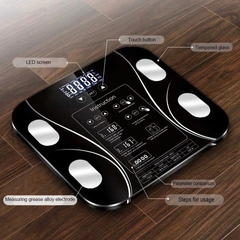 Светодиодный электронный бытовой цифровой Вес весы жир умный взвешивание баланс подключения композиции весы для ванной комнаты