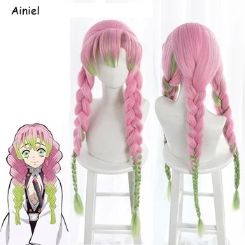 

Anime Wig Demon Slayer Kimetsu No Yaiba Cosplay Costume Kanroji Mitsuri Wigs Pink Gradient Twist Braid Ponytail Synthetic Hair