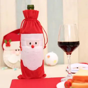 

10PC Santa Claus Christmas Drawstring Red Wine Bottle Cover Bags Dinner Party Ta0ble Decor Xmas Gift Red Wine Bag