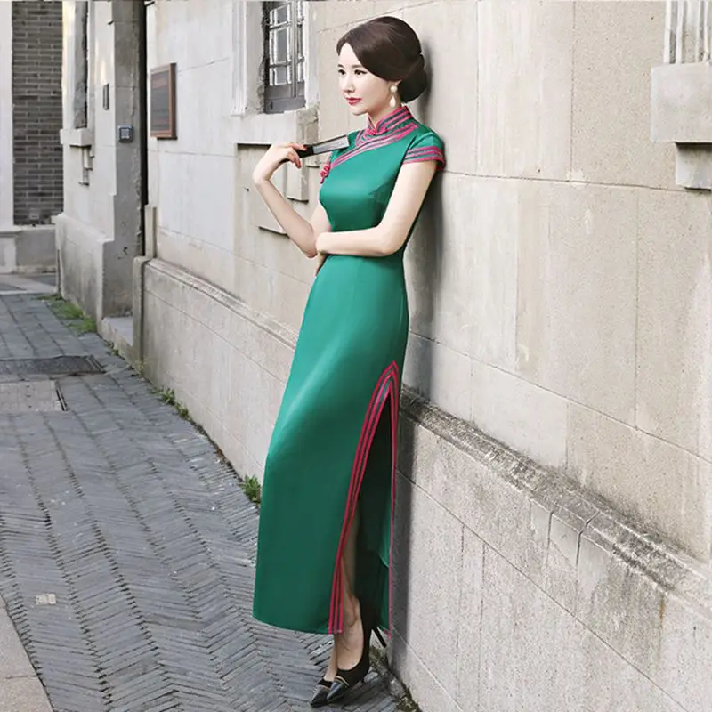 Китайское традиционное ретро-изменение Cheongsam элегантное Qipao повседневное Cheongsam вечернее платье, пикантное платье макси Vestido плюс размер