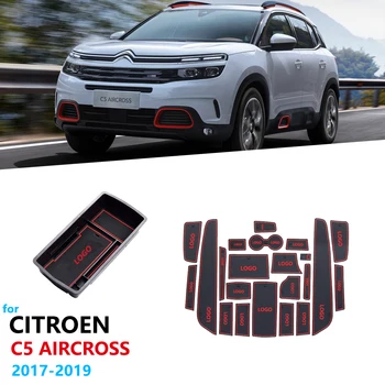 

Car Accessories for Citroen C5 Aircross 2017 2018 2019 2020 Rubber Gate Slot Cup Mat and Armrest Box Storage Stowing Tidying
