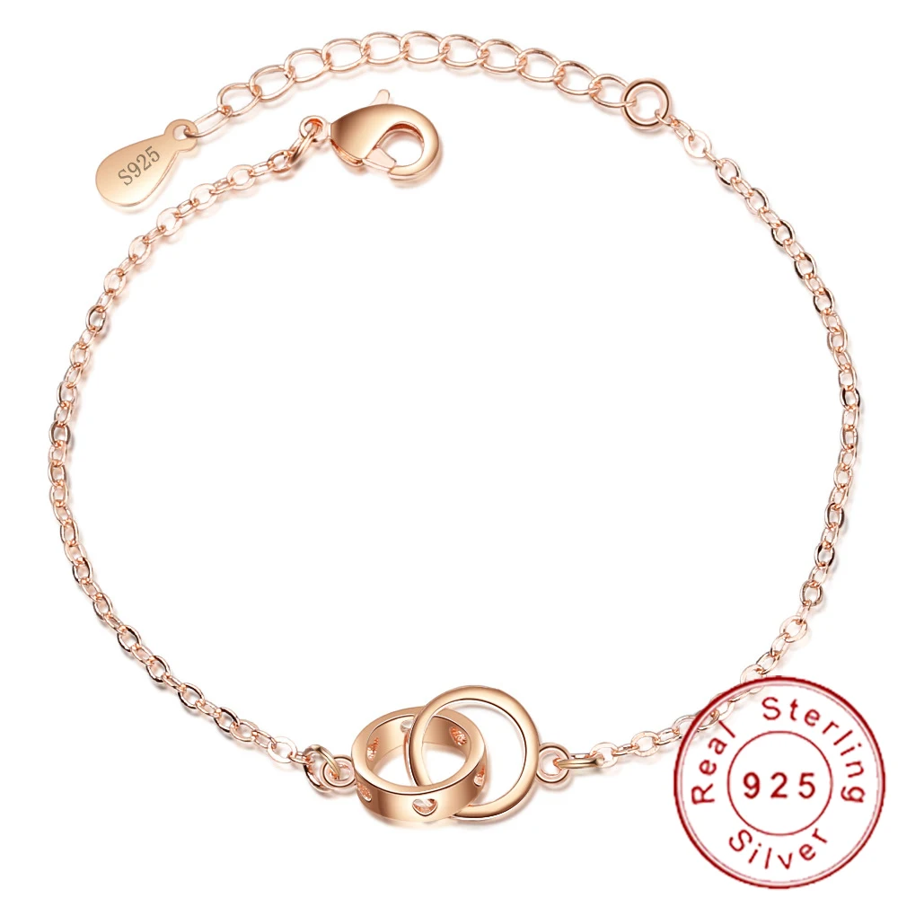 Изящный 925 пробы Серебряный Круглый интерлок браслет Femme Argent из розового золота браслет-цепочка минималистичный браслет для женщин SB037