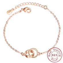 Изящный 925 пробы Серебряный Круглый интерлок браслет Femme Argent из розового золота браслет-цепочка минималистичный браслет для женщин SB037